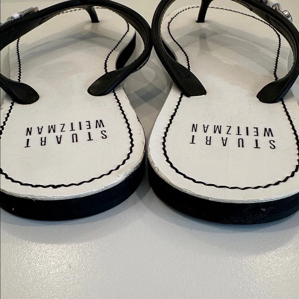 Stuart Weitzman Black and White Flip-Flop Sandals
